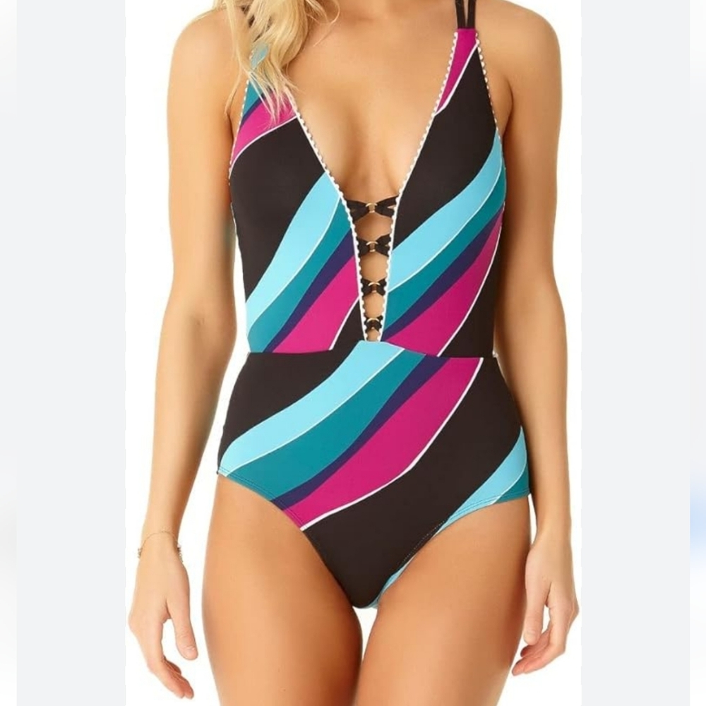 Cole of California Multi Striped One Piece Swimsuit